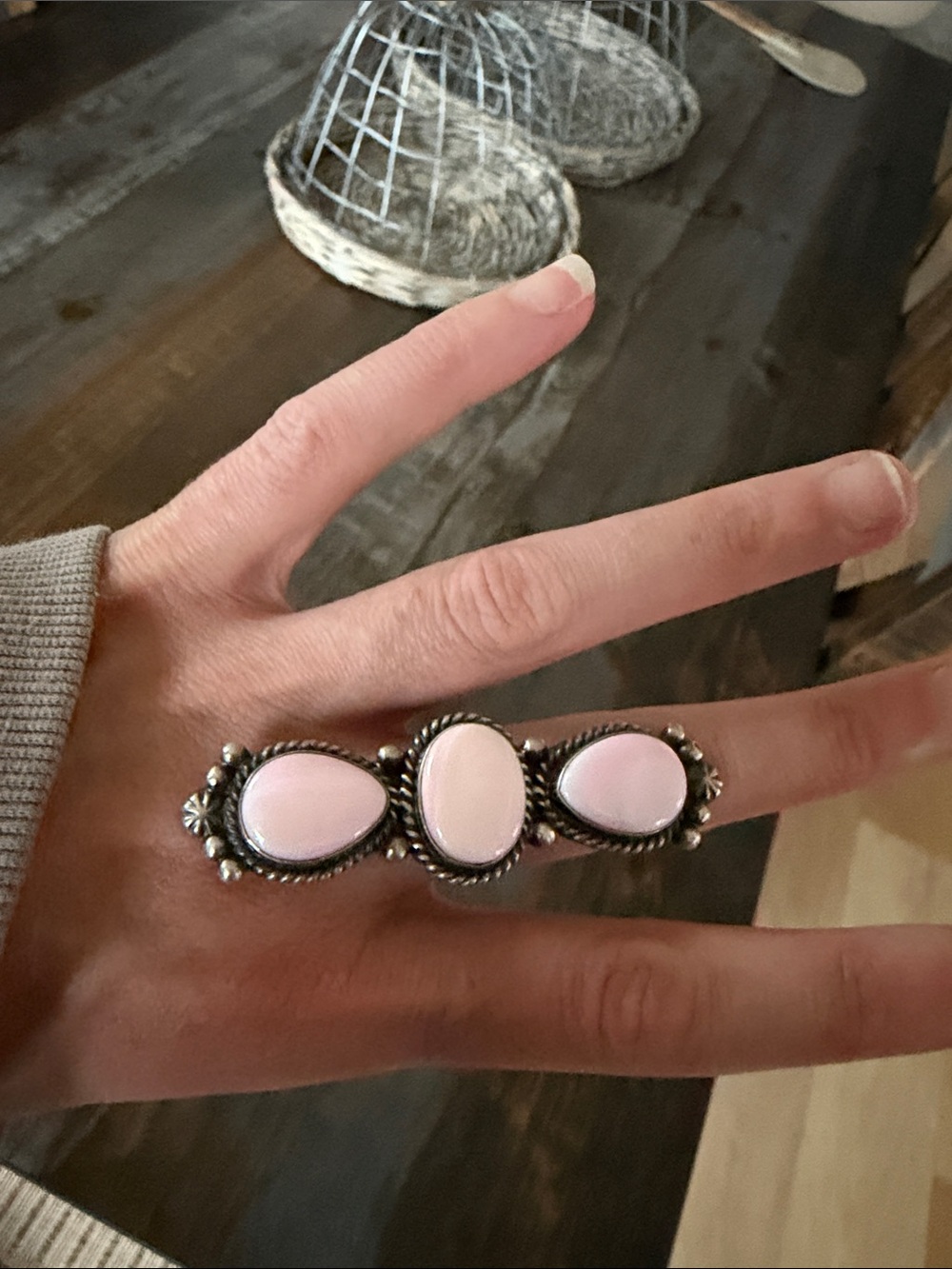 Navajo Pink Conch Statement Ring